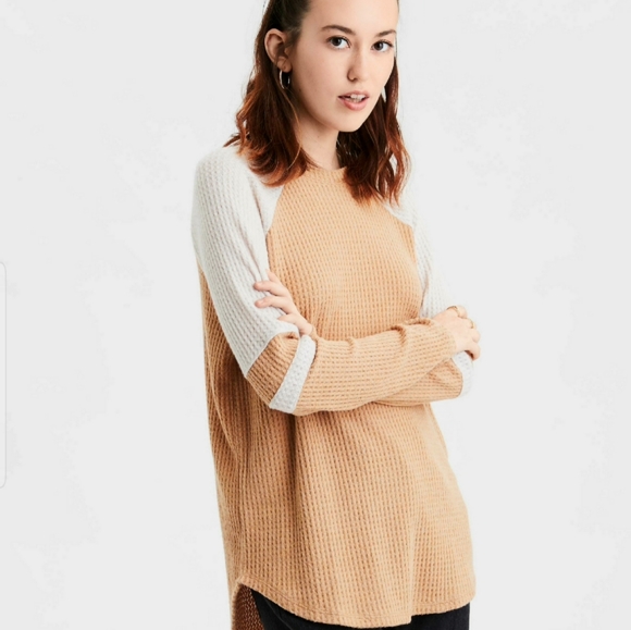 NWT---A.E.O (S) TAN WAFFLE LONG SLEEVES - Picture 8 of 8